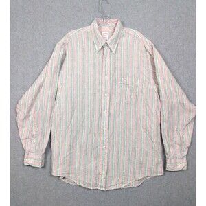 Brooks Brothers 346 Shirt Mens Large Multicolor Striped Linen Button Up Summer